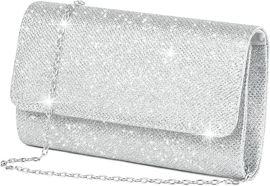 Women's Clutches, Elutch Bag Silver Handbag Purse with Detachable Chain Strap, Elegant Sequins Clutch Bags for Women Wedding Bridal Prom Ladies Evening Bag for Women, Valentine's Day Gifts