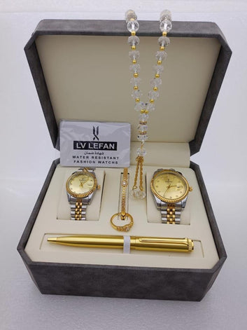 'Men's Stainless Steel Set: Watch, Rosary, Pen & Cufflinks'