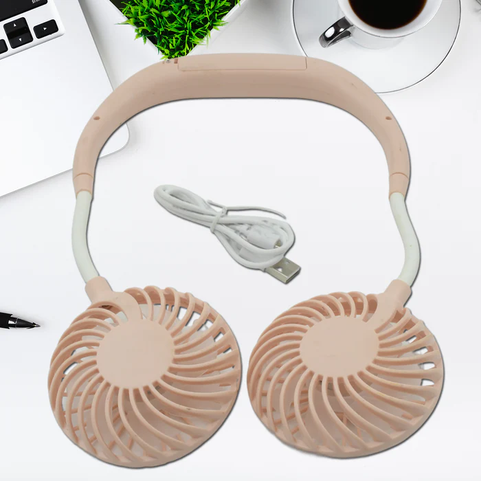 0897 Portable Fan USB Rechargeable Mini Hand Free Personal Fan Adjustable Speed Wearable Neckband Fan for Camping Traveling Office Room Outdoor (1 Pc )