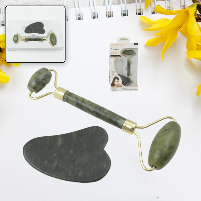 0318 Gua Sha Stone and Anti Aging Jade Roller Massager for Face Massage Natural Face Skincare Massager & Face Roller Massager for Women Face Shaper Jade Roller and Gua Sha Set for Glowing Skin