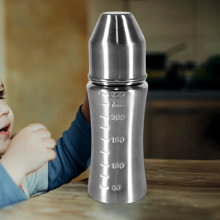 8173 Ganesh Stainless Steel Baby Feeding Bottle, Milk Bottle for New Born Infants Toddler Up to 3 Years, BFA Free (250 ML Approx)