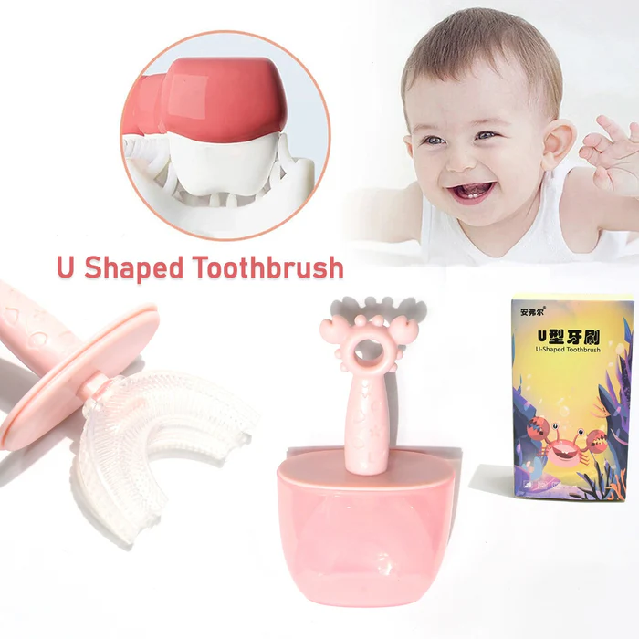 13033 Kids U Shaped Toothbrush Children Baby Silicone Kids Toothbrush U Shaped Silicone Brush Head for 360 Degree Cleaning Suitable For 2-6 Years (1 Pc)