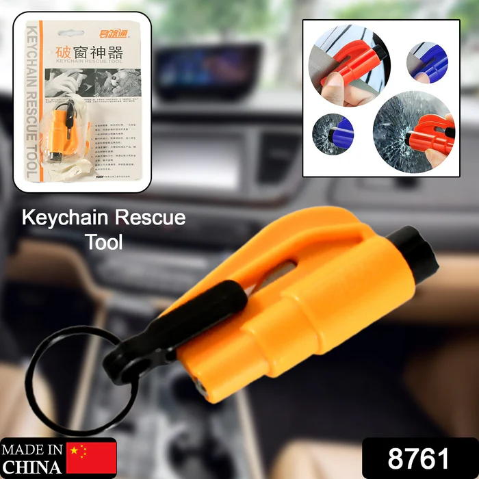 8761 2 in 1 Emergency Safety Cutter with Key Chain, Small Portable Handy Emergency Safely Glass Breaking & Seat Belt Cutting Keychain Tool